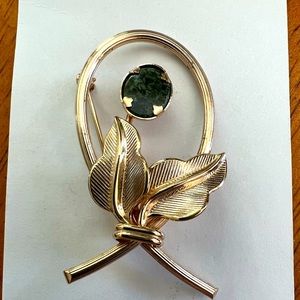 14K G F and Jade Brooch Vintage